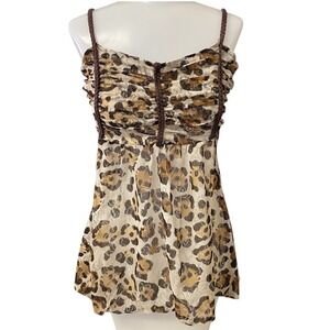 Gimmicks by BKE Animal Leopard Print Sheer Mesh Cami Tank Top Women M